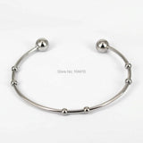 Stainless Steel Open Cuff Bangle Bracelet with Double Round Ball Findings