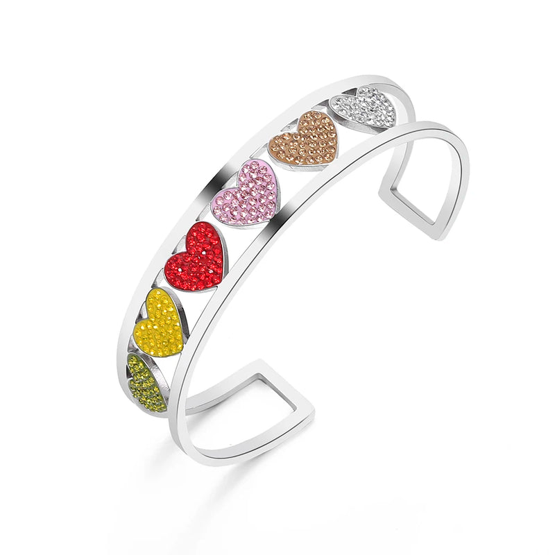 Open Cuff Bracelet Bangle Colorful Rhinestone Heart Jewelry