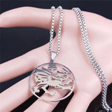 Stainless Steel Dragon Necklace Pendant Silver Symbol Of Dracula Chain Jewelry