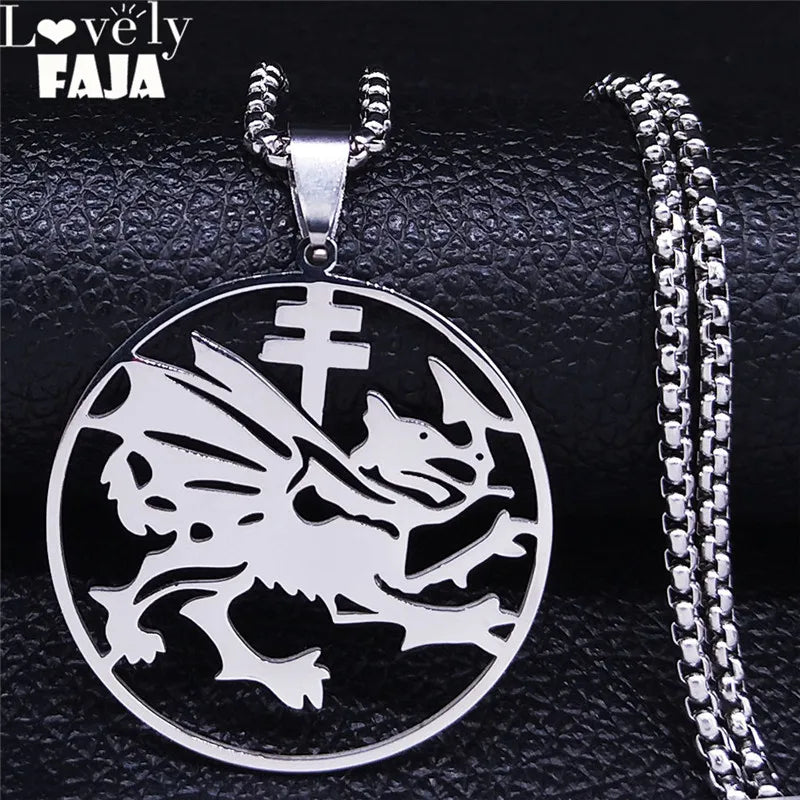 Stainless Steel Dragon Necklace Pendant Silver Symbol Of Dracula Chain Jewelry