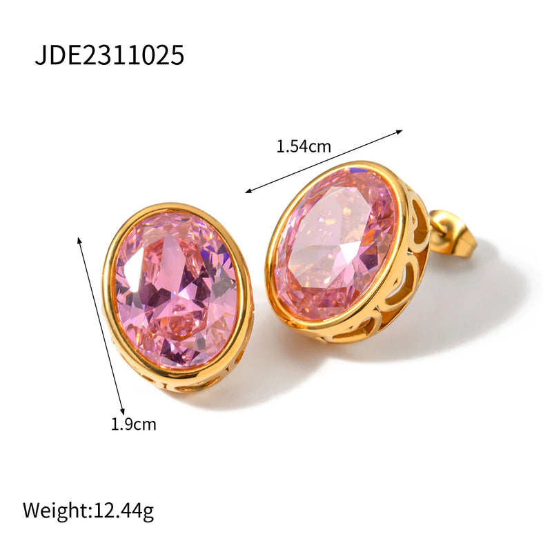 Stainless Steel Zircon Earring/Pendant Set Valentine Women 18K Plated