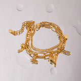 Heart Charm Bracelet Stainless Steel PVD 18K Plated Tarnish Layered Chain