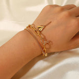 Heart Charm Bracelet Stainless Steel PVD 18K Plated Tarnish Layered Chain