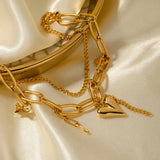 Heart Charm Bracelet Stainless Steel PVD 18K Plated Tarnish Layered Chain