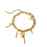 Heart Charm Bracelet Stainless Steel PVD 18K Plated Tarnish Layered Chain