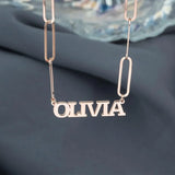 Stainless Steel Paper Clip Chain Necklace Personalized Letter Pendant Choker
