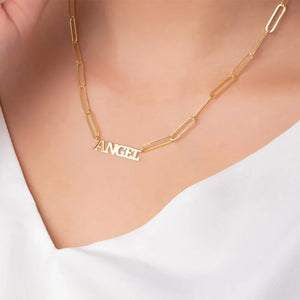 Stainless Steel Paper Clip Chain Necklace Personalized Letter Pendant Choker