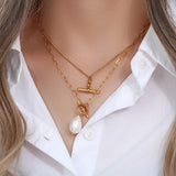 Stainless Steel Paper Clip Chain Pearl Necklace