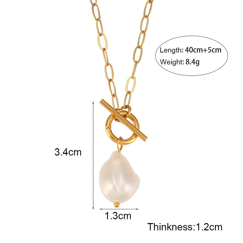 Stainless Steel Paper Clip Chain Pearl Necklace