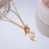 Stainless Steel Paper Clip Chain Pearl Necklace