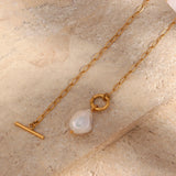 Stainless Steel Paper Clip Chain Pearl Necklace