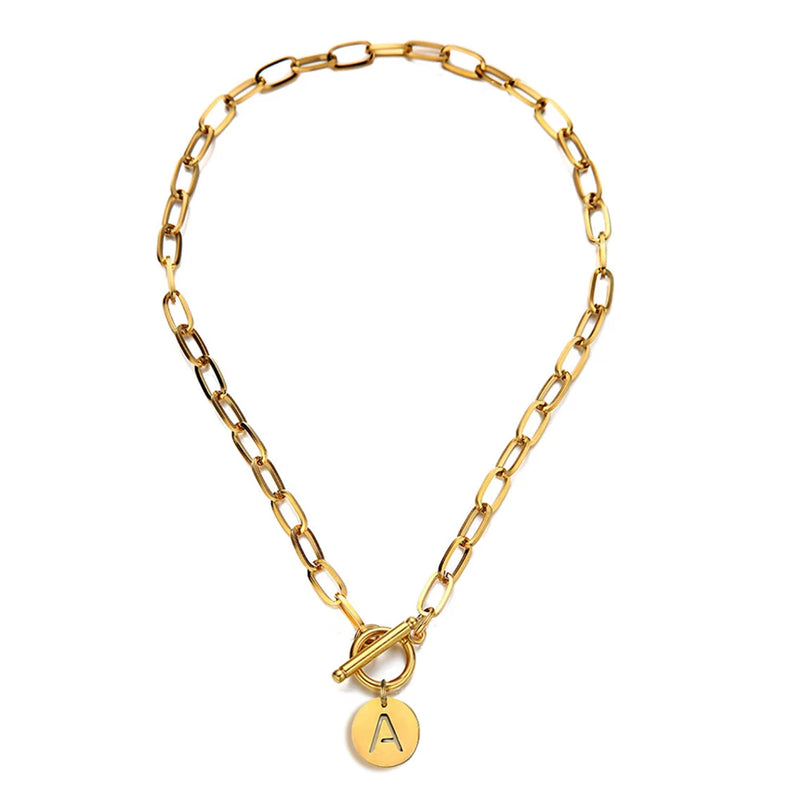 Stainless Steel Initial Alphabet Pendant Necklace Toggle Choker Name Jewelry