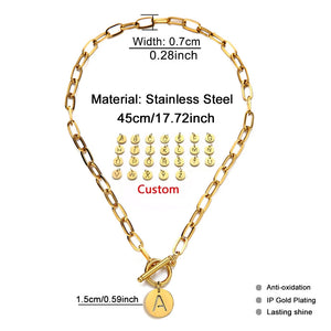 Stainless Steel Initial Alphabet Pendant Necklace Toggle Choker Name Jewelry