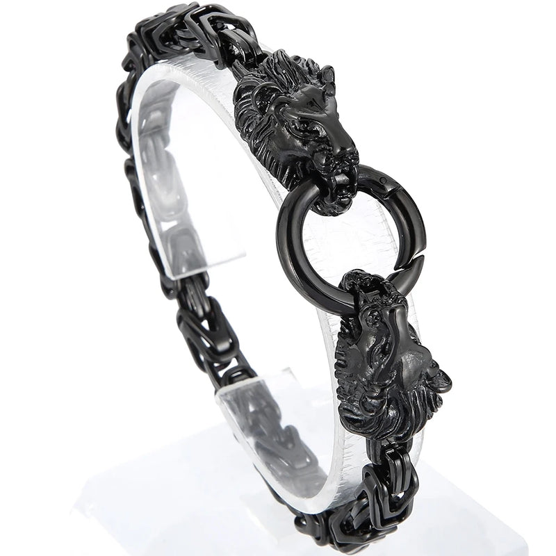 Stainless Steel Lion Head Hand Bands Bracelet for Men 6MM Link Chain