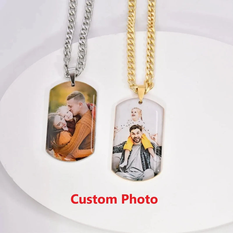 Colorful Photo Necklace Engraved Nameplate Necklaces Stainless Steel Pendant
