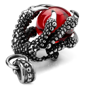Stainless Steel Pendant Necklace CZ Red Dragon Claws Bead Gothic Men