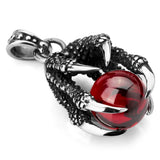 Stainless Steel Pendant Necklace CZ Red Dragon Claws Bead Gothic Men