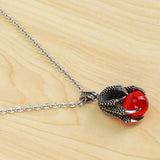 Stainless Steel Pendant Necklace CZ Red Dragon Claws Bead Gothic Men