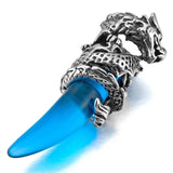 Stainless Steel Pendant Necklace Crystal Silver Dragon Wolf Tooth Man