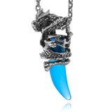 Stainless Steel Pendant Necklace Crystal Silver Dragon Wolf Tooth Man