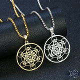 Steel Pendant Necklace Chakras Metatron Hexagon Yoga