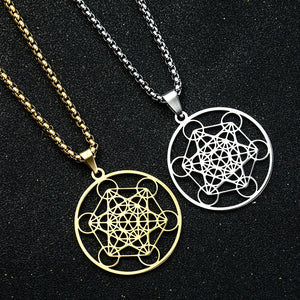 Steel Pendant Necklace Chakras Metatron Hexagon Yoga