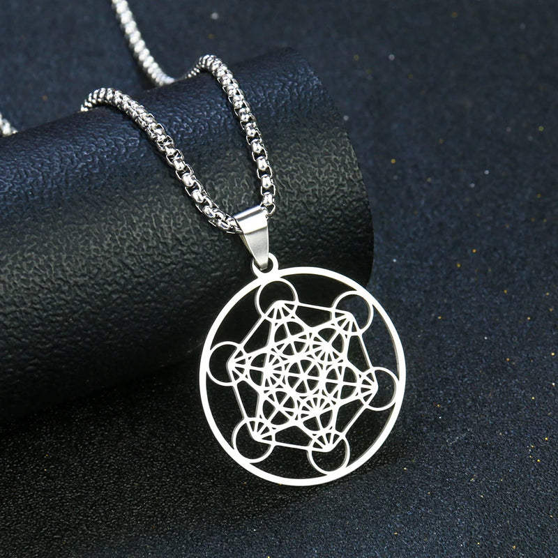 Steel Pendant Necklace Chakras Metatron Hexagon Yoga