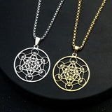Steel Pendant Necklace Chakras Metatron Hexagon Yoga