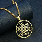Steel Pendant Necklace Chakras Metatron Hexagon Yoga