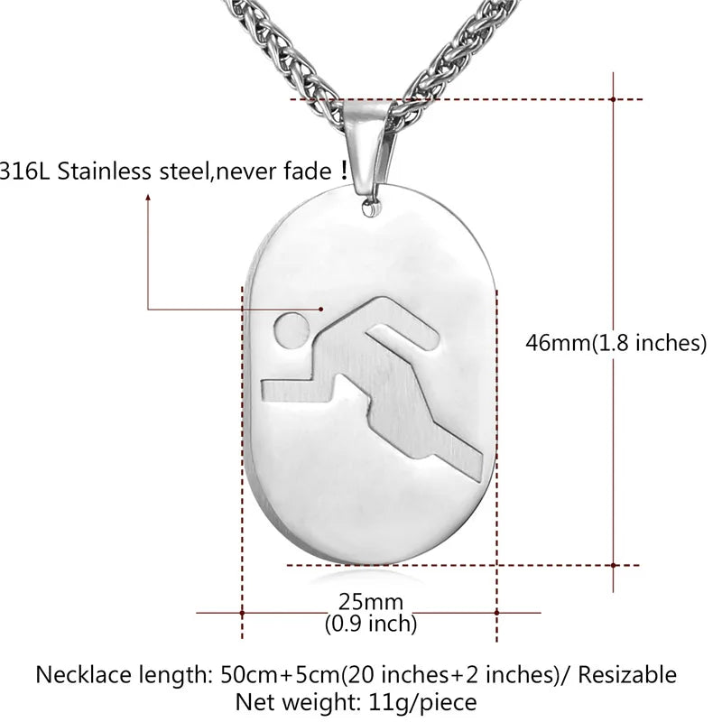 Stainless Steel Running Men Dog Tag Pendant Necklace Gym Fitness Sport