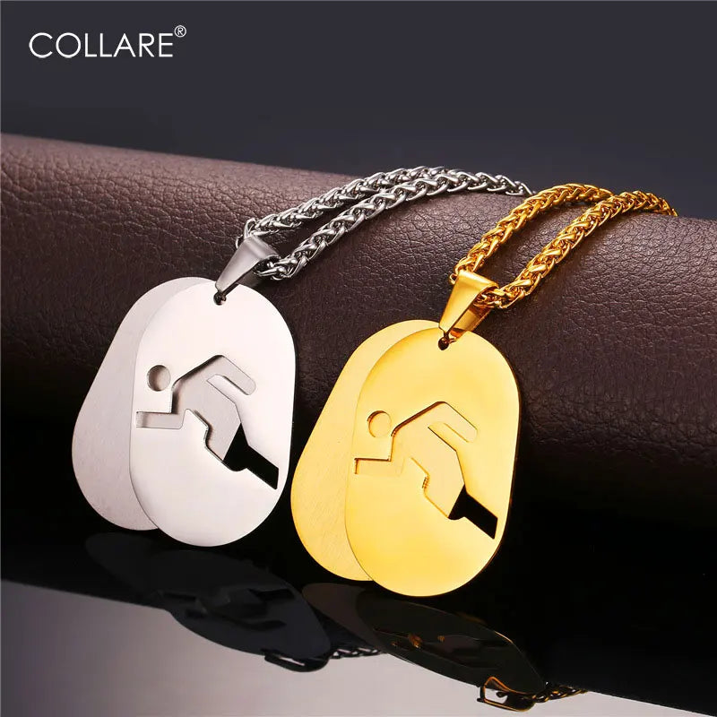 Stainless Steel Running Men Dog Tag Pendant Necklace Gym Fitness Sport