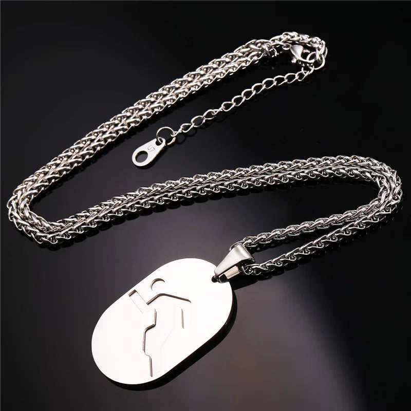 Stainless Steel Running Men Dog Tag Pendant Necklace Gym Fitness Sport