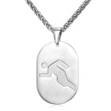 Stainless Steel Running Men Dog Tag Pendant Necklace Gym Fitness Sport