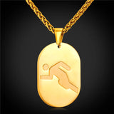 Stainless Steel Running Men Dog Tag Pendant Necklace Gym Fitness Sport