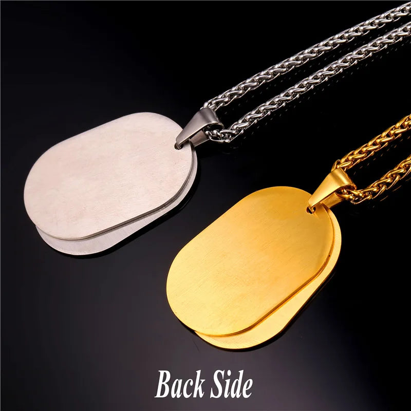 Stainless Steel Running Men Dog Tag Pendant Necklace Gym Fitness Sport