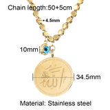 Stainless Steel Pendant Necklace for Woman Muslim Demon Eye Coin Necklace