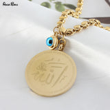 Stainless Steel Pendant Necklace for Woman Muslim Demon Eye Coin Necklace