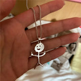 Stainless Steel Stickman Middle Finger Pendant Necklace
