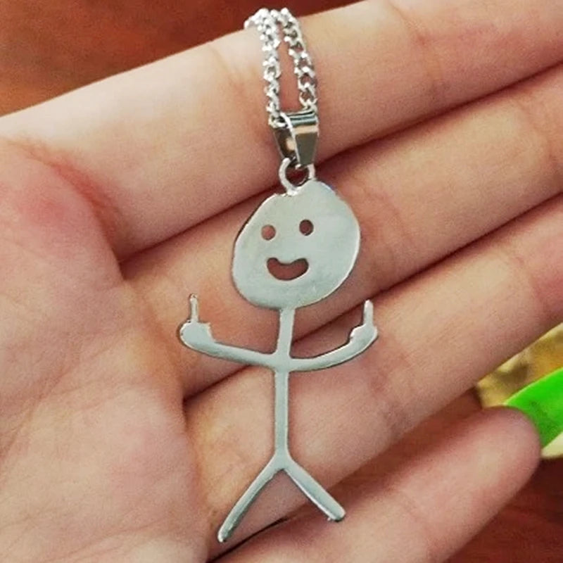 Stainless Steel Stickman Middle Finger Pendant Necklace