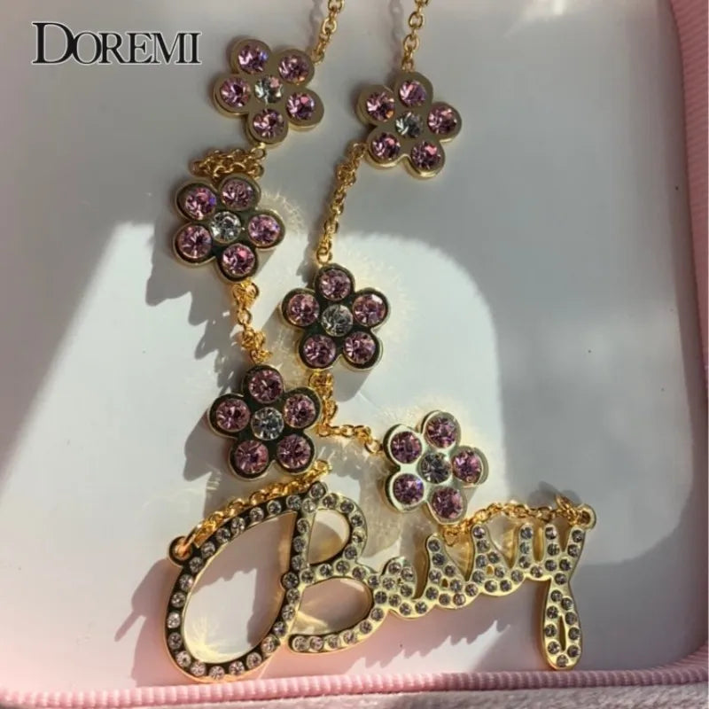 Personalized Crystal Name Necklace With Flower Pendant