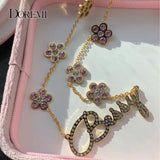 Personalized Crystal Name Necklace With Flower Pendant