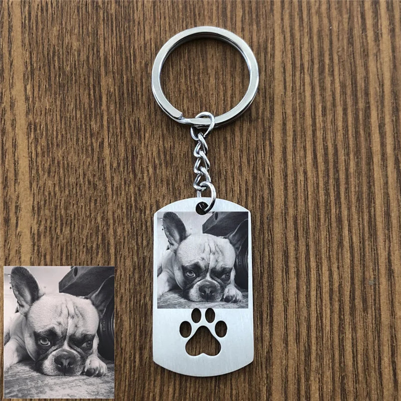 Personalized Stainless Steel Pet Picture Name Keychain
