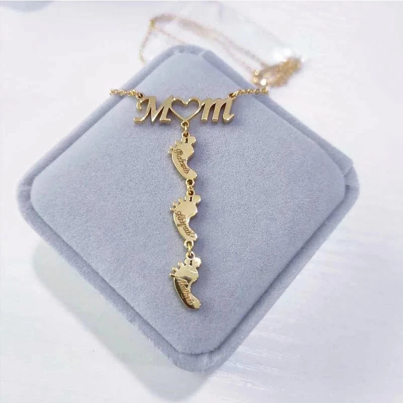 Stainless Steel Personalized Multi Name MOM Heart Necklace