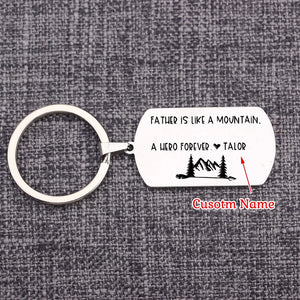 Personalized Stainless Steel Dad Keychain: FATHER IS LIKE A MOUNTAIN