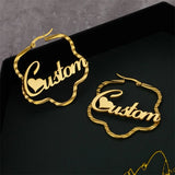 Custom Flower Pattern Name Hoop Earrings for Women Circle Jewelry