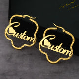 Custom Flower Pattern Name Hoop Earrings for Women Circle Jewelry