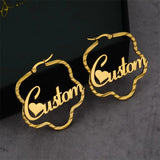 Custom Flower Pattern Name Hoop Earrings for Women Circle Jewelry