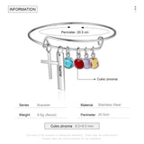 Personalized Engrave Name Bar Cuff Bangle with Birthstone Charm Bracelet