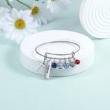 Personalized Engrave Name Bar Cuff Bangle with Birthstone Charm Bracelet