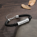 Custom Engraved Name Bar Bracelet Leather Men's Gift